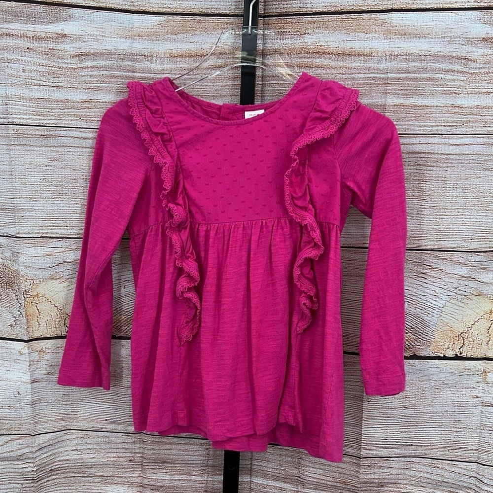 Hanna Andersson Fuchsia Ruffled Long Sleeve Blouse Size 8